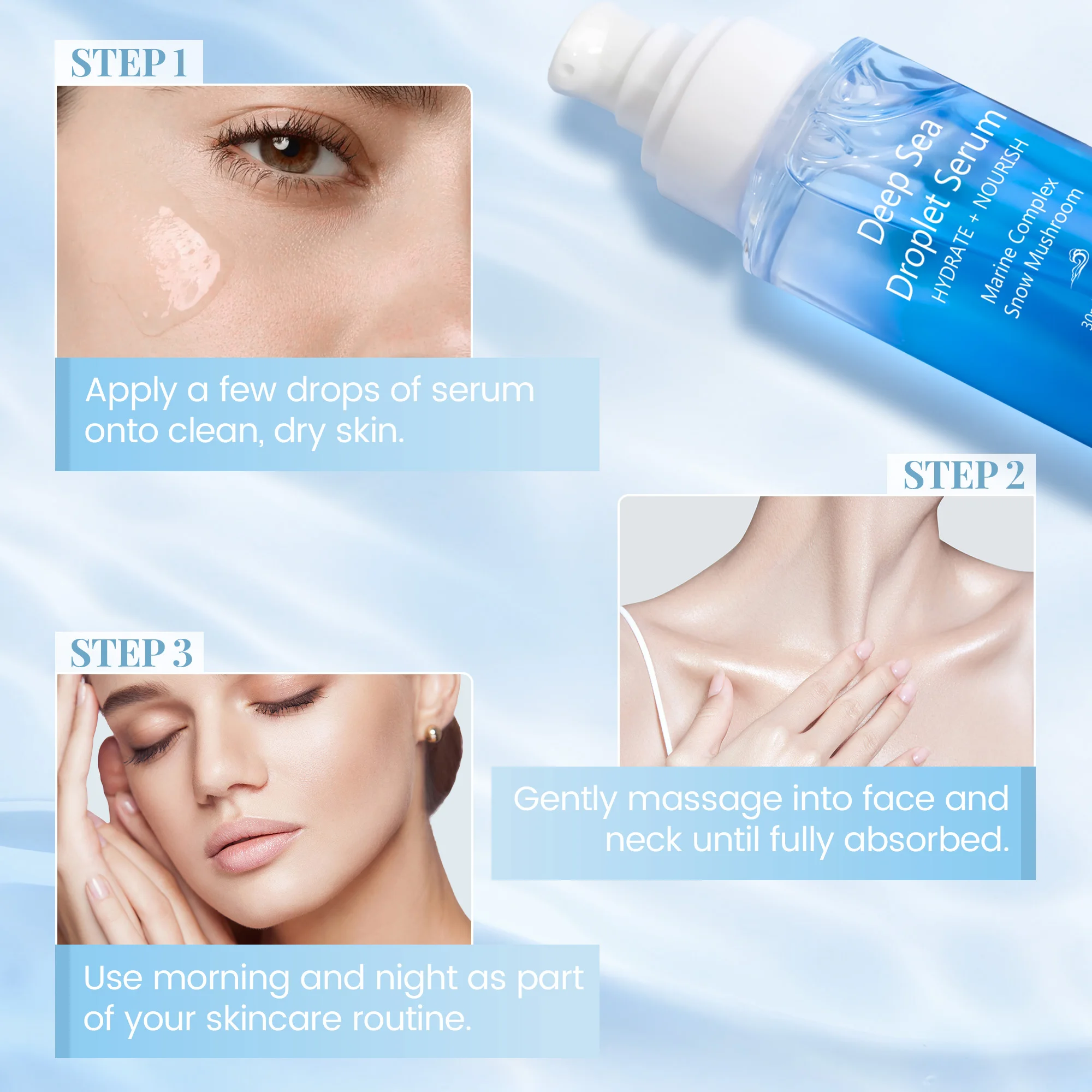 Private Label Marine Face Serum Deep Sea Water Moisturizing Brightening Anti-wrinkle Anti Aging Face Serum