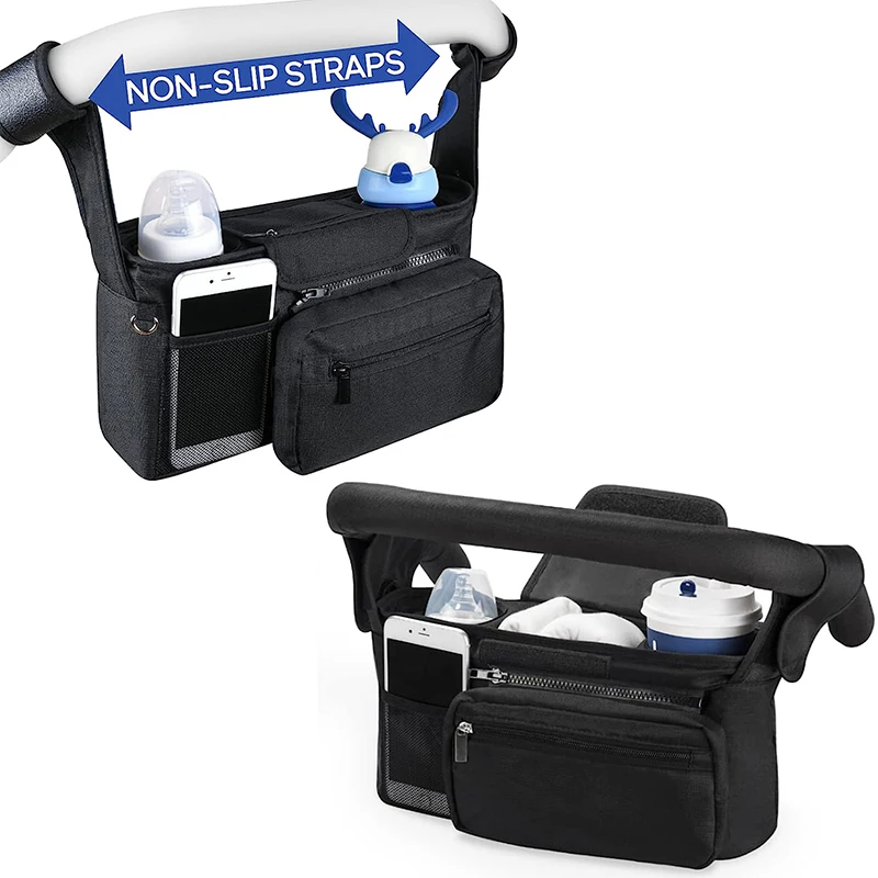 Wholesale Universal Baby Stroller Organizer Storage Bag With Insulated Cup Holders Detachable Phone Bag