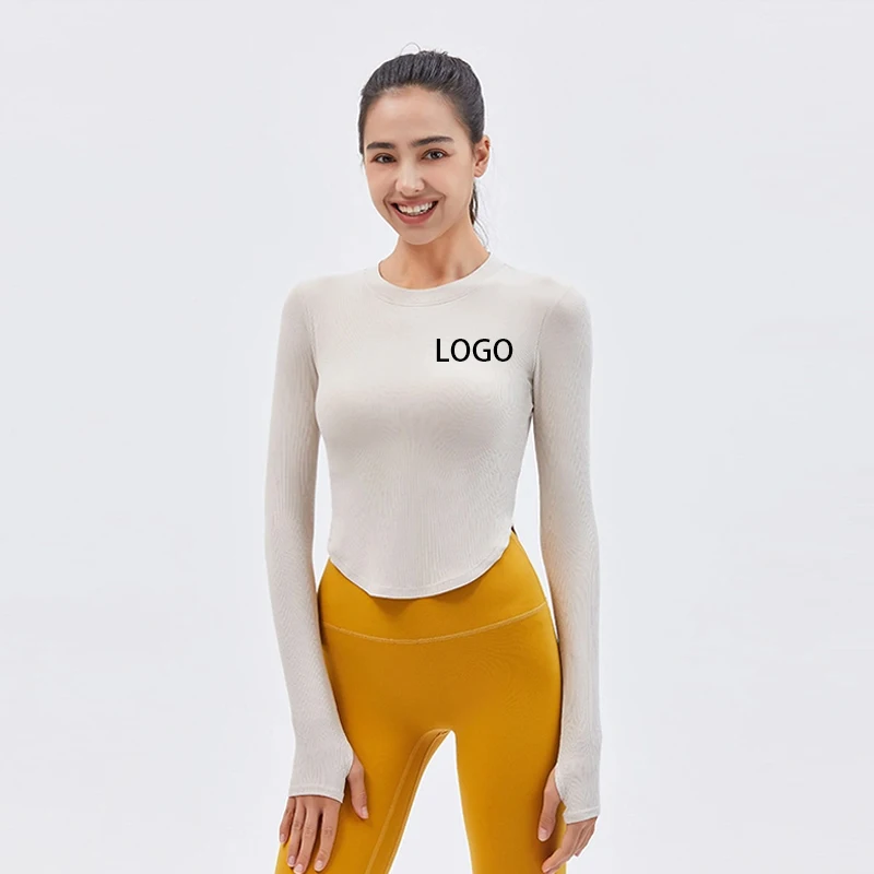 Women Long Sleeve Round Neck T-Shirt Spring and Autumn New Irregular Hem Slim Casual Top Girl Bottom T-Shirts