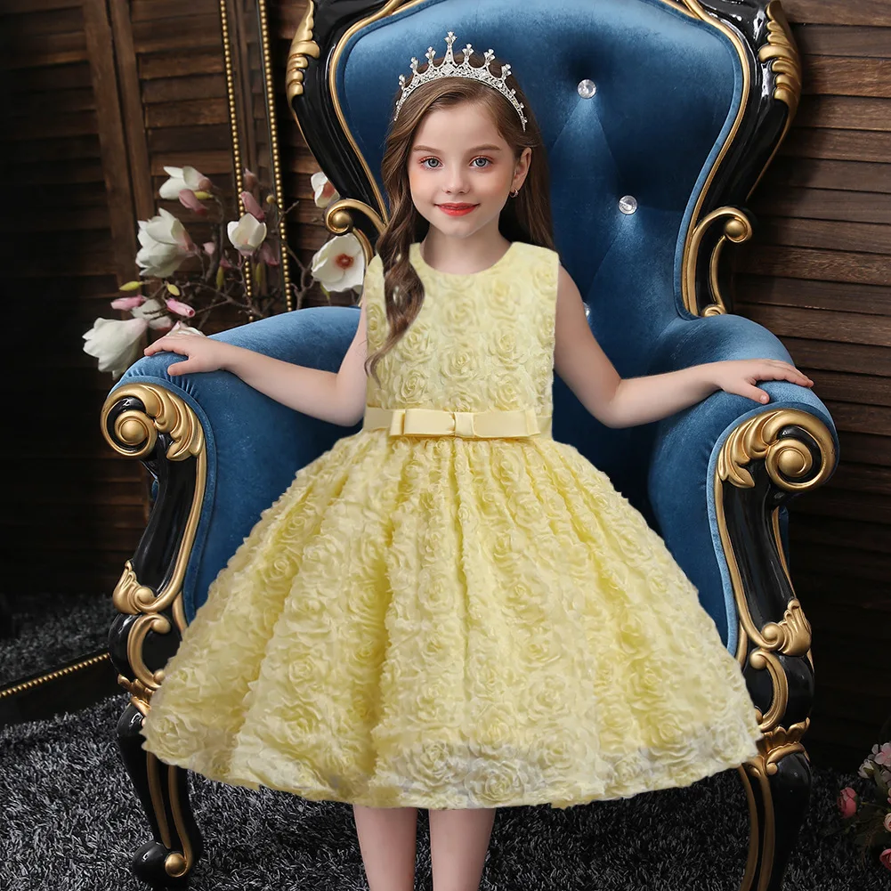 Western Rose Pattern Design Princess Girls Tutu Dress Pure Cotton Kids Night Dress Lovely Baby Party Dress for 2 Years Old