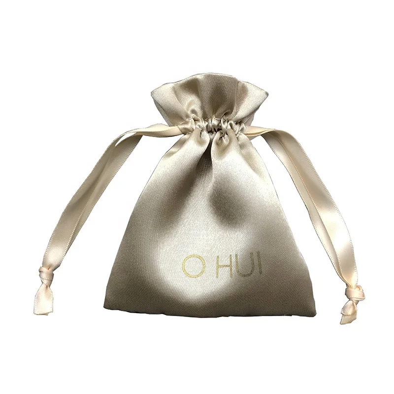 Recyclable Custom Logo Wholesale Gold Satin Pouch Jewelry Gift Bag With Printed Logo