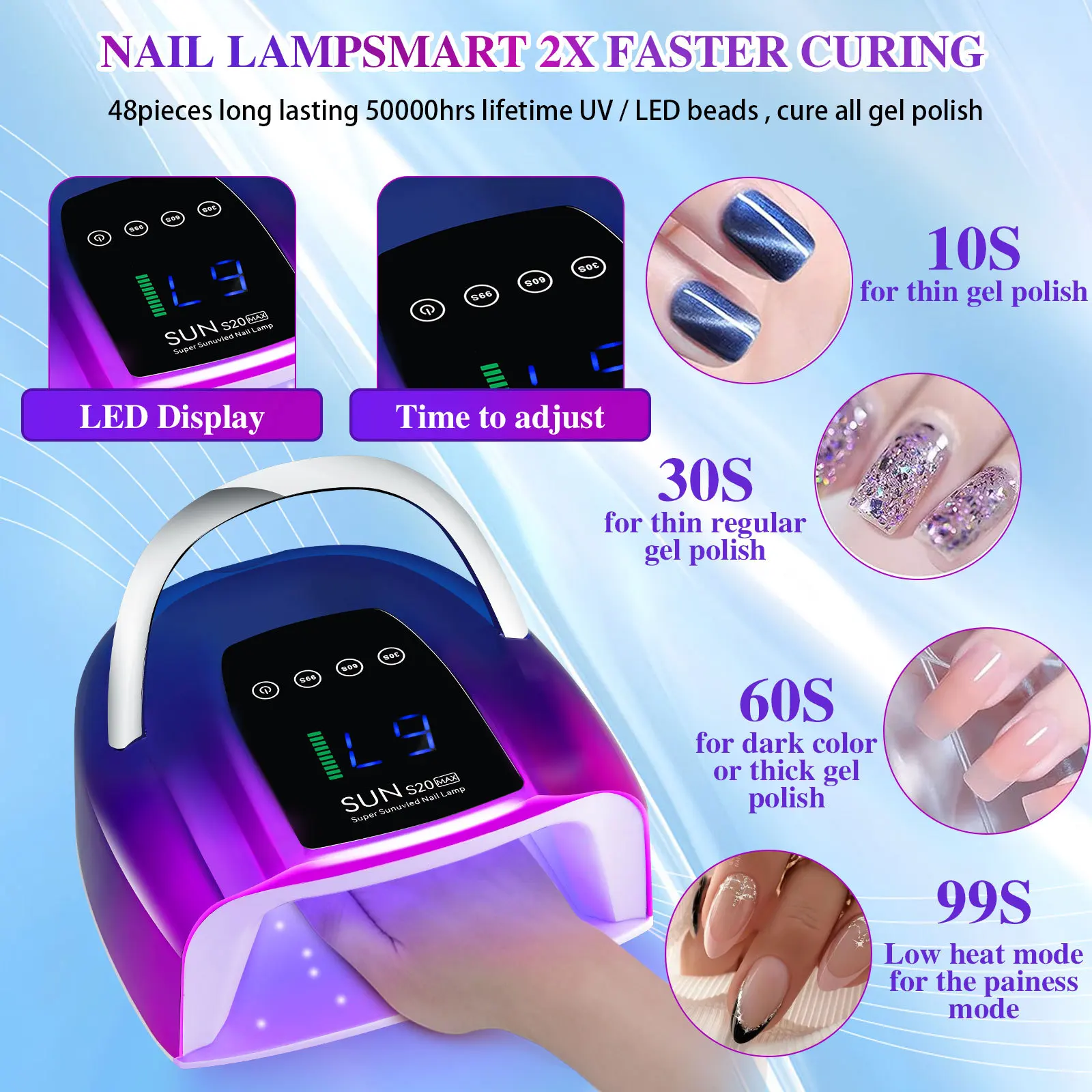 Professional 200W Storage Nail Light 48 Pcs UV LED Beads Therapy Quick Drying Nail Baking Glue LED Nail Lamp
