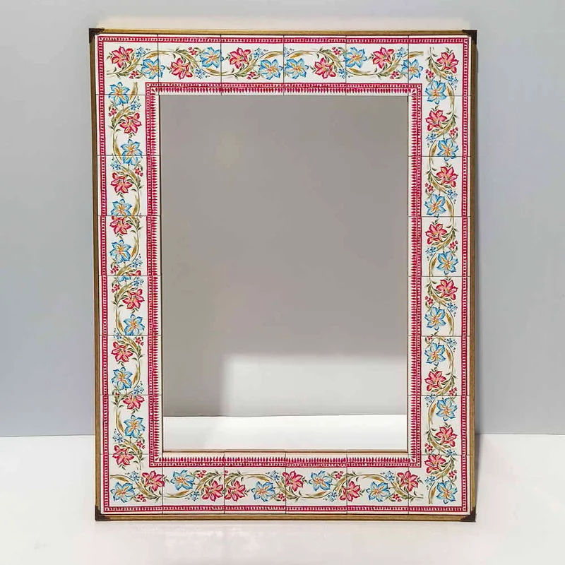 Vintage Modern Wall Decorative Bone Inlay Mirror Frame Wood Glass Compact Pattern for Home or Hotels