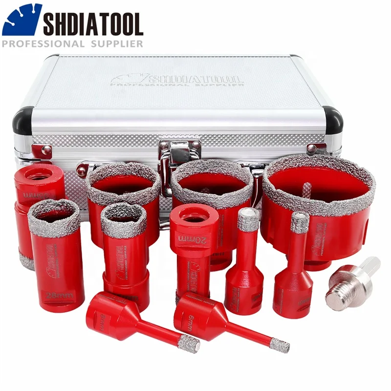 1set/12pcs M14 Thread Vacuum Brazed Drill Bits with box 6+8+10+12+20+25+28+35+45+50+68mm+HEX Diamond Finger Bit/Chamfer Bit