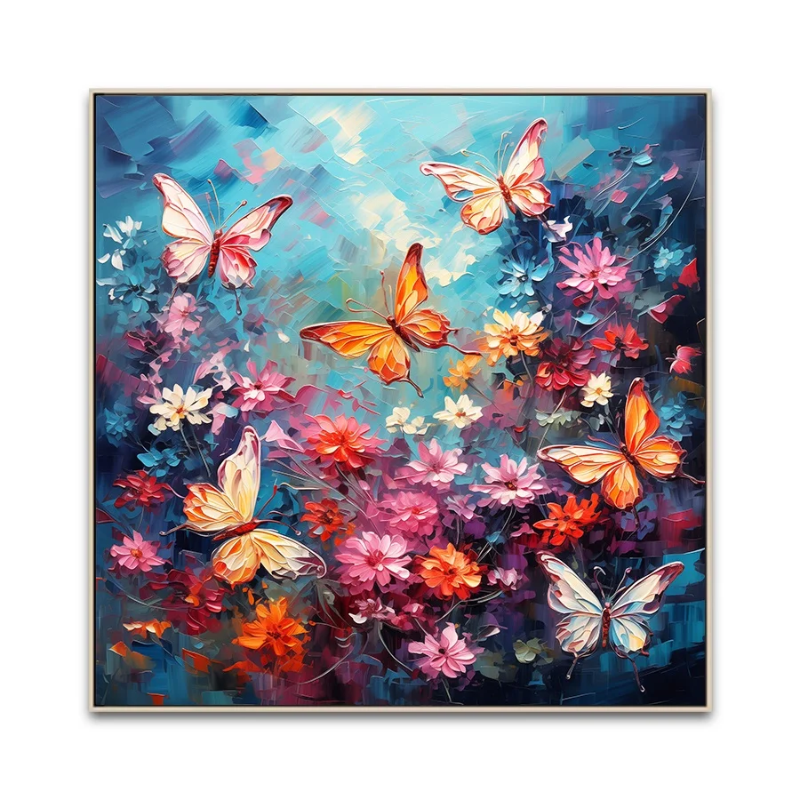 Wholesale Modern Hot Selling Butterfly Backside Hand-painted Oil Paintings Brush Flowers Canvas Art Prints For Art Projects