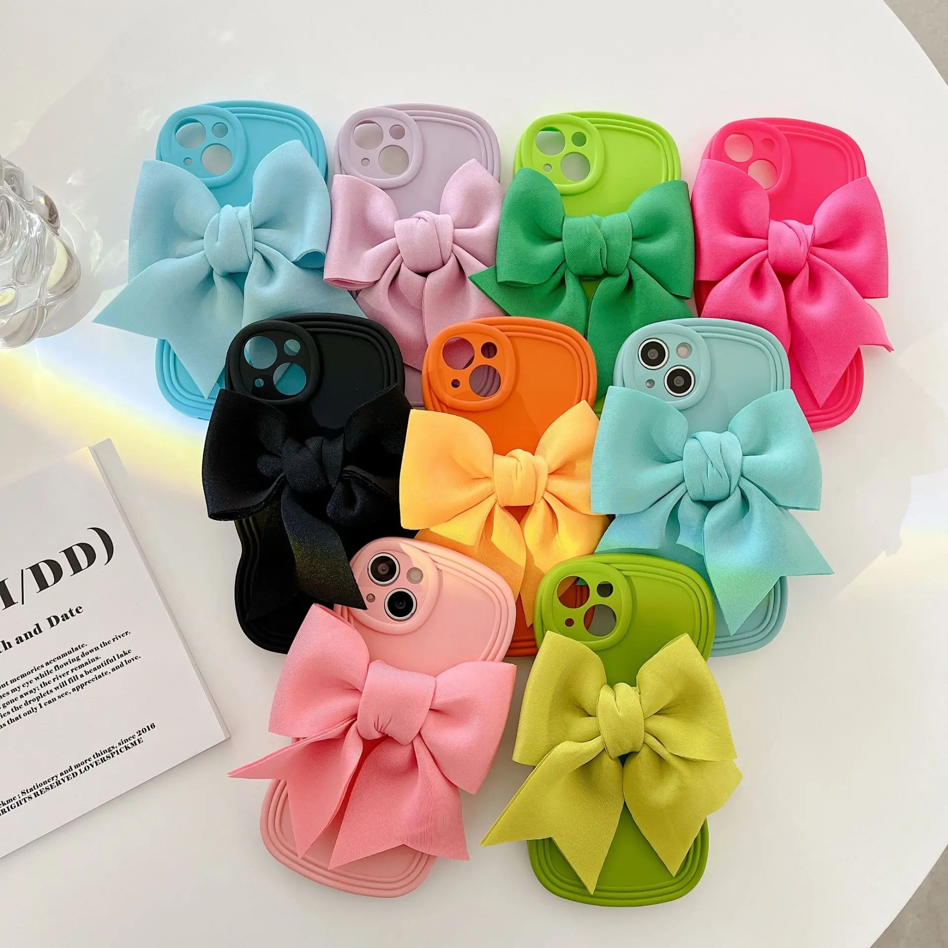 Luxury Candy Color 3D Cute Bow Knot Soft Silicone Phone Cases For iPhone 15 14 13 Pro Max 12 11 XR 7 8 Plus Protective Cover