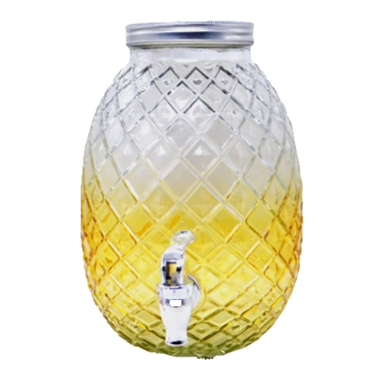 New 5L Pineapple Glass Juice Beverage Dispenser Jar with Tap&Screw Mental Lid  Hot Sale