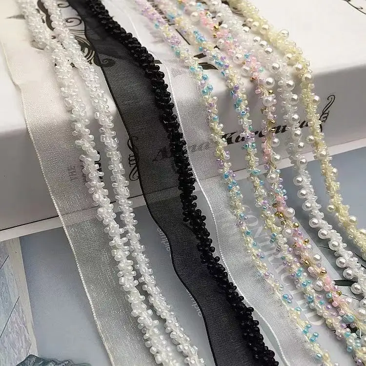 Handmade seed bead embroidery beads trimming bead lace trim by yard diy dress