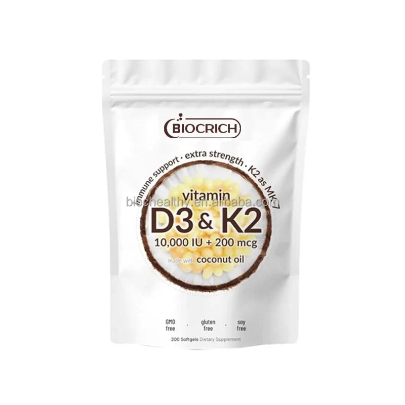 BIOCRICH Hot OEM высокой чистоты Иммунная Поддержка 2 в 1 формула Softgels пищевая добавка витамин D3 K2 капсулы