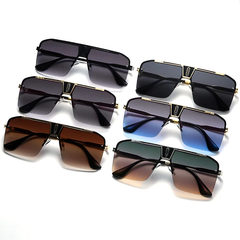 2022 New Luxury Outdoors UV400 Sun Glasses Large Square Rame Fashion Variety Of Face Shape Metal Men Sunglasses