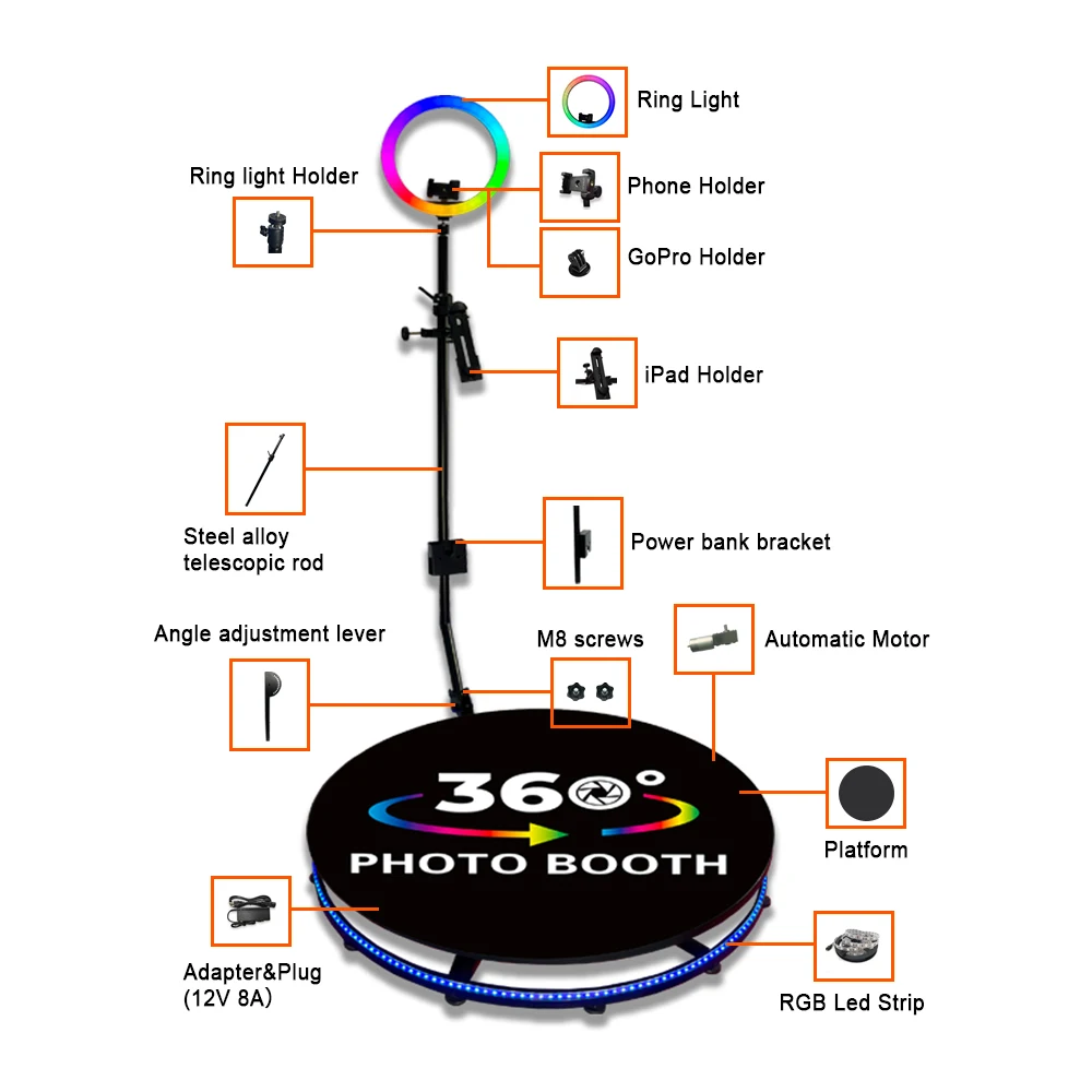 68Cm Photo Booth Automatic Manual With Ring Light Mirror Photo Booth Rotating Adjustable Hot Sale New In Stock Photo Booth