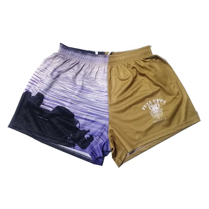 High quality design your own logo polyester rugby footy shorts zipper pocket sublimation shorts