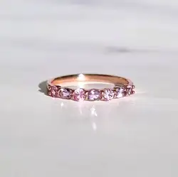 Pink Sapphire And Pink Amethyst Ring 925 Sterling Silver Half Eternity Band Ring