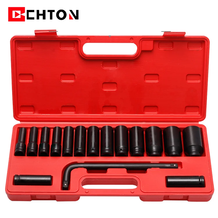 Hand Tools 16 Pcs 1/2 Inch Air Impact Deep Socket Set For Auto Repair Tool With L Bar