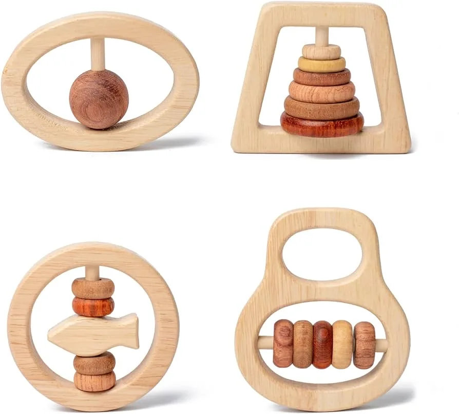 Wooden Baby Toys For 0-12 Months Baby wooden Rattle Boys And Girls Wooden Teething Gift