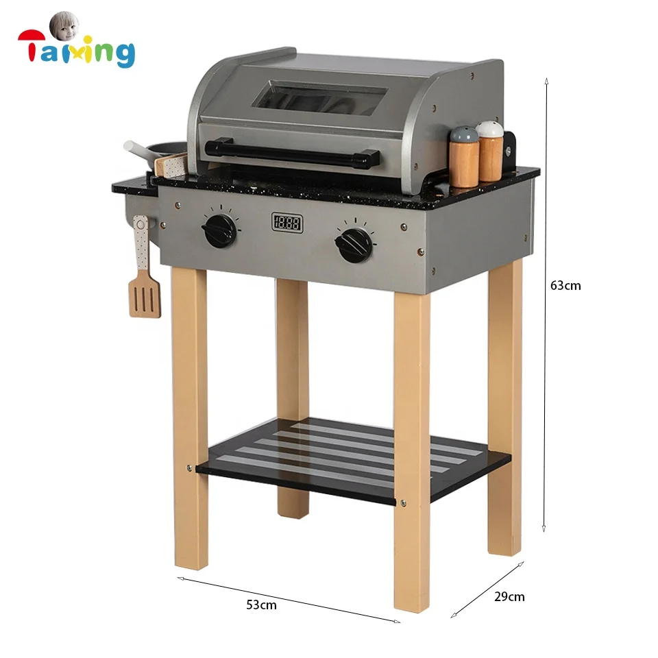 2022 Happy kitchen play toys BBQ grill Wooden Barbecue Deluxe grill Set Toy for Toddler Simulation Barbecue Set Kitchen Toy