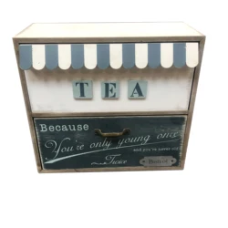 Antique Handmade Home Decoration Packaging MDF Wooden Tea Bag Storage Box With 2 Drawers