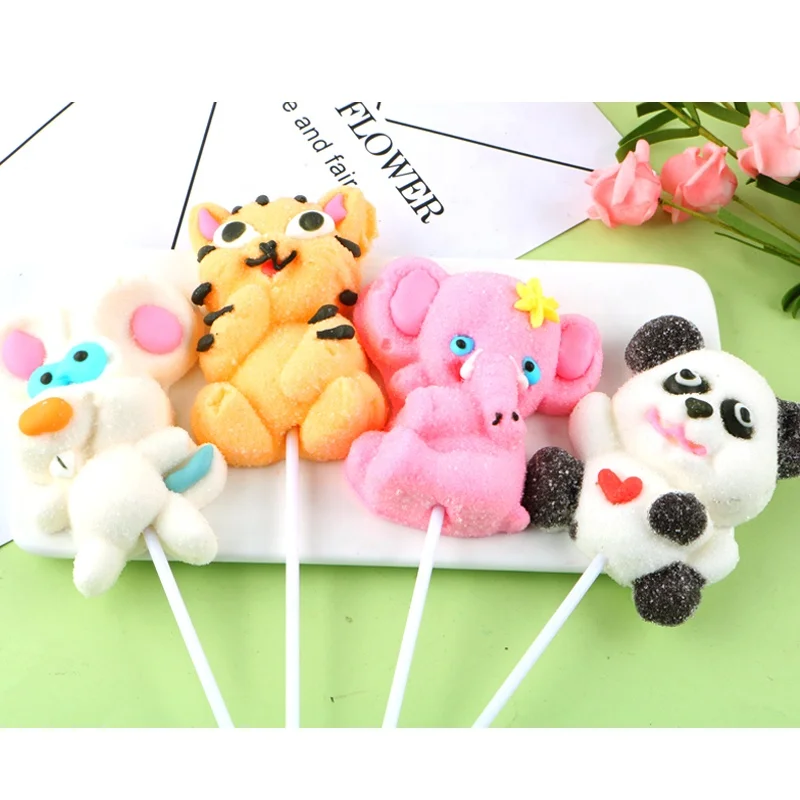35g 15g 30g Animal shapes tiger panda rabbit bunny elephant mouse shaped Marshmallow Cartoon lollipop sweets candy