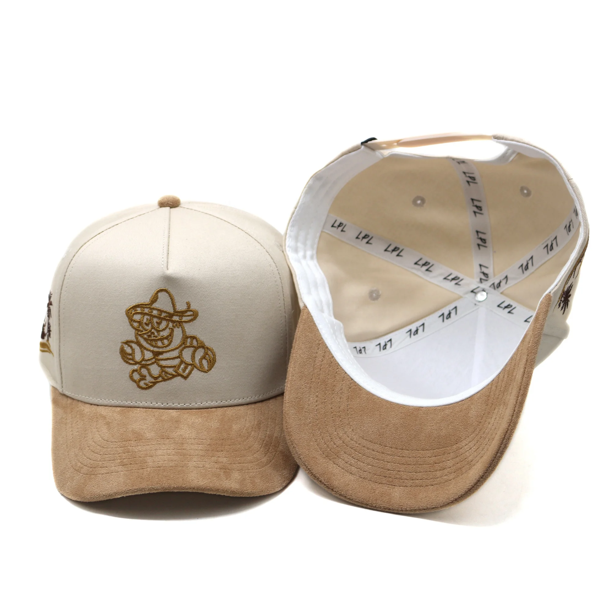 Low MOQ Luxurious 5 Panel Cotton Caps Baseball Hats With Custom 3D Embroidered Logo