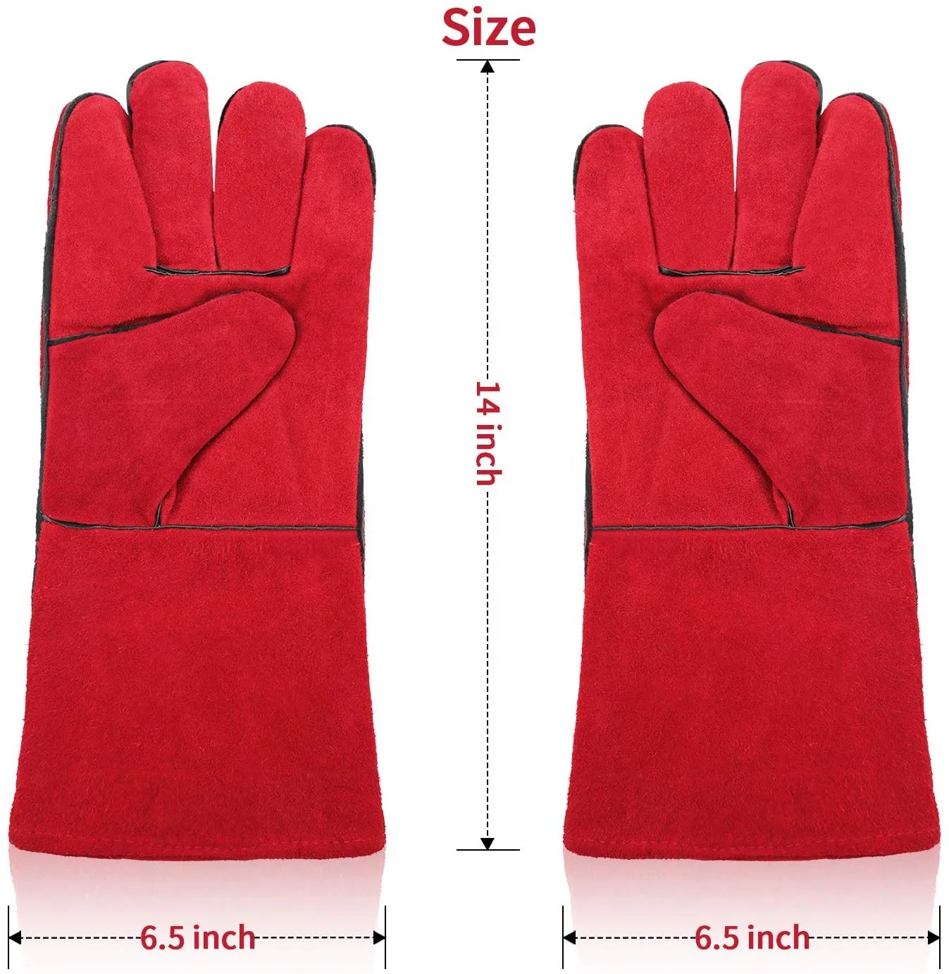 Red Color Cheap Leather Welding Gloves Buffalo Hide Working Gloves