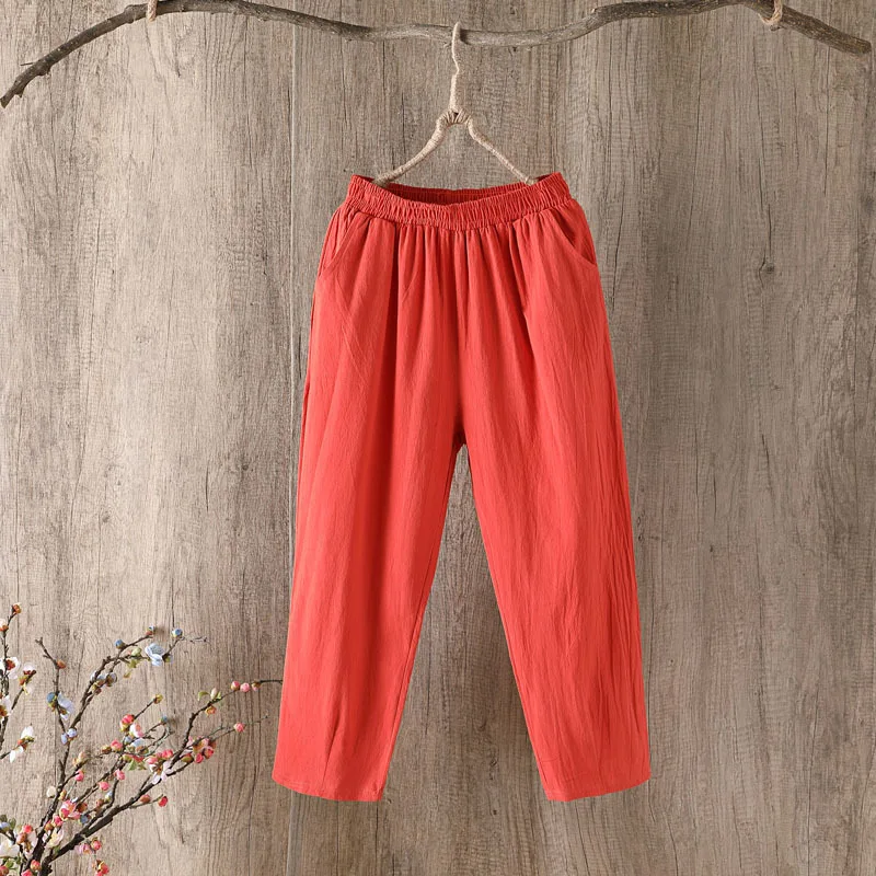 2021 New Spring & Summer Cotton and Linen Women Nine-point Pants Loose Harlan Casual Bottom