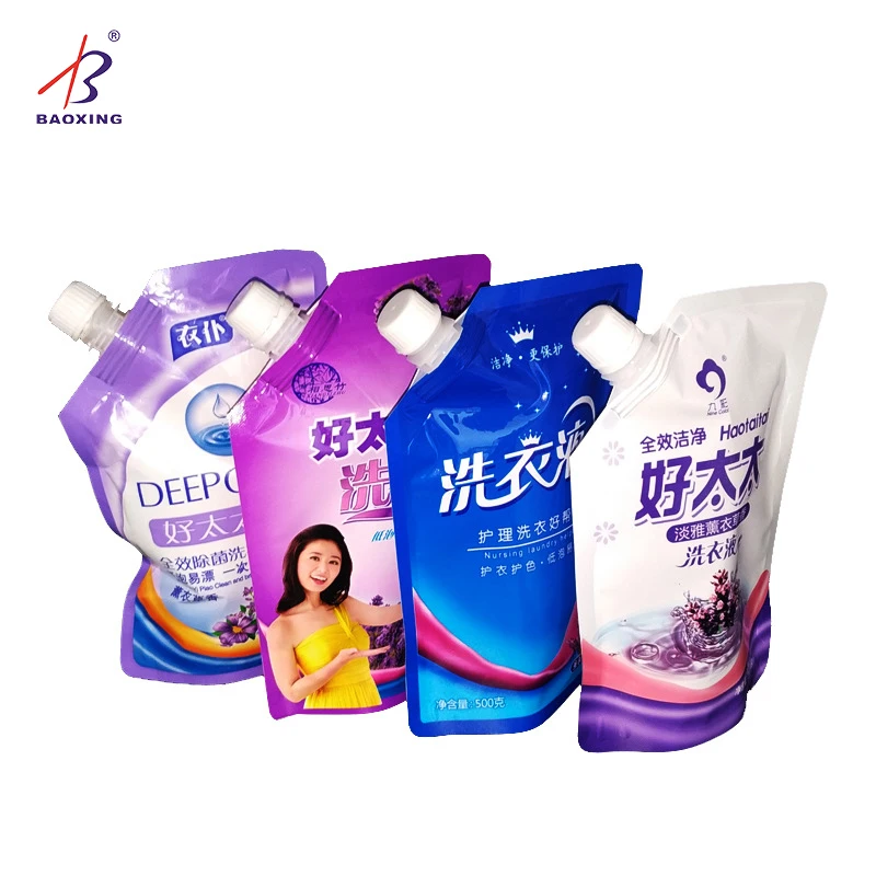 Customization Stand Up Liquid Laundry Detergent Spout Pouch Washing Powder Plastic Spout Packaging Bag