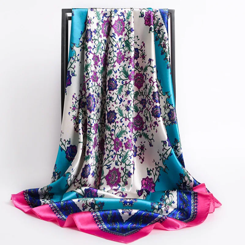 Silk Scarves Women Foulard 90*90cm Square head scarf Ladies Shawl wrap muffler pareo Bandanna female Silk hijab poncho