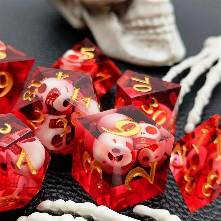 Halloween Gift Cool Red Skulls Polyhedral DND Dice Resin Set D20 Bulk Wholesale