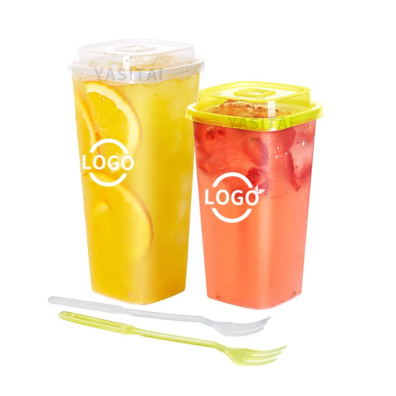 Customized disposable transparent square plastic dessert cup milkshake smoothie pp plastic cups