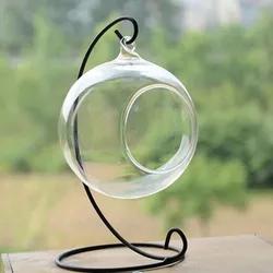 wholesale round shape glass plant terrarium hanging terrarium hanging glass ball with metal stand