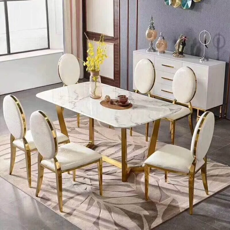 CZTZ-11 Simple Light Stainless Steel Marble Dining Tables Modern Creative dinning Table Concrete