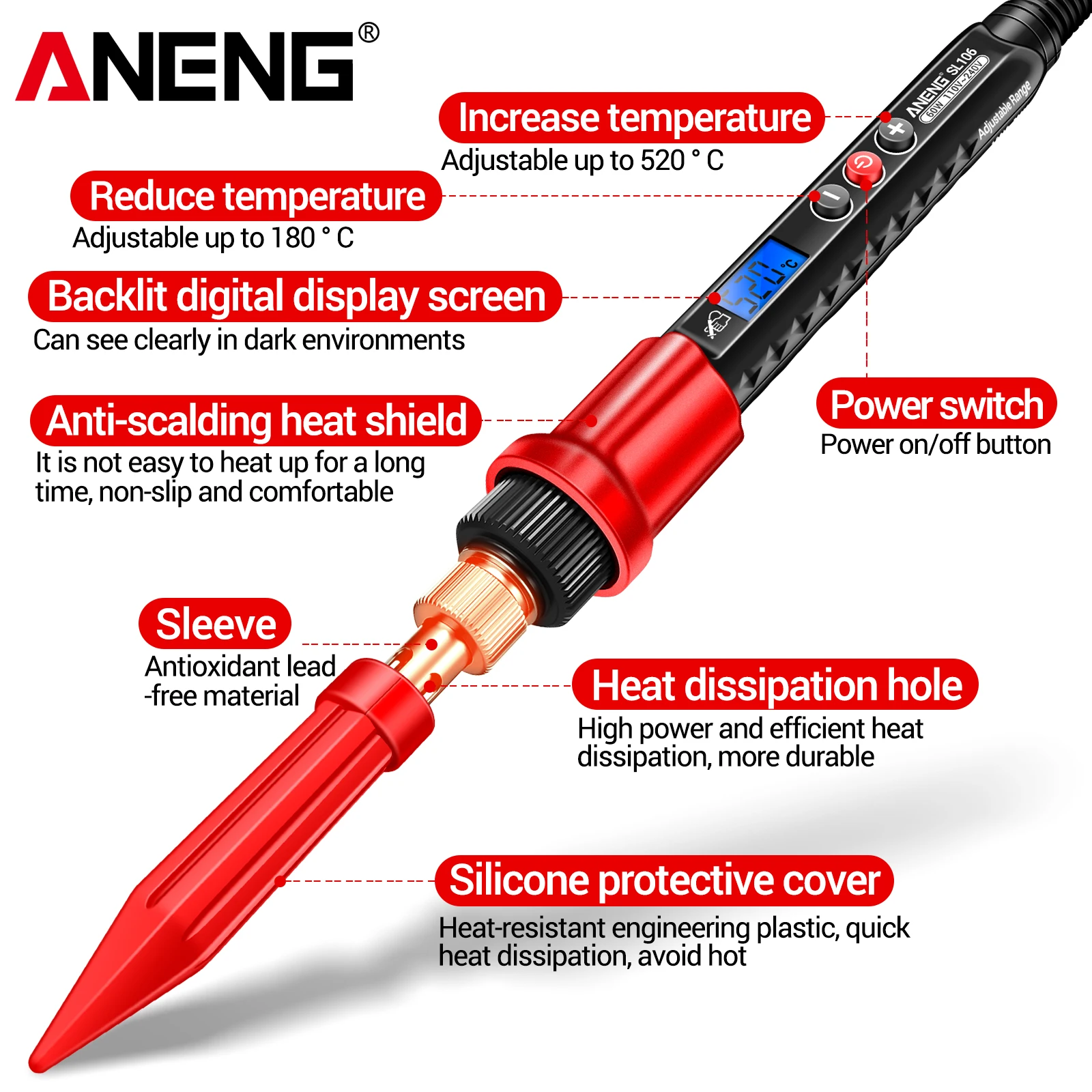 ANENG SL106-24 Electric Soldering Iron US/EU Plug 24 Tip Kit Soldering Iron Welding Maintenances Two in One Solder Wire Tweezers
