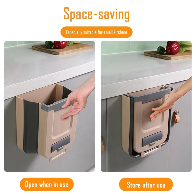 Cans Door Drawer Hanging Folding Waste Bin Handheld Cabinet Portable Wall Mounted Trash Can For Kitchen