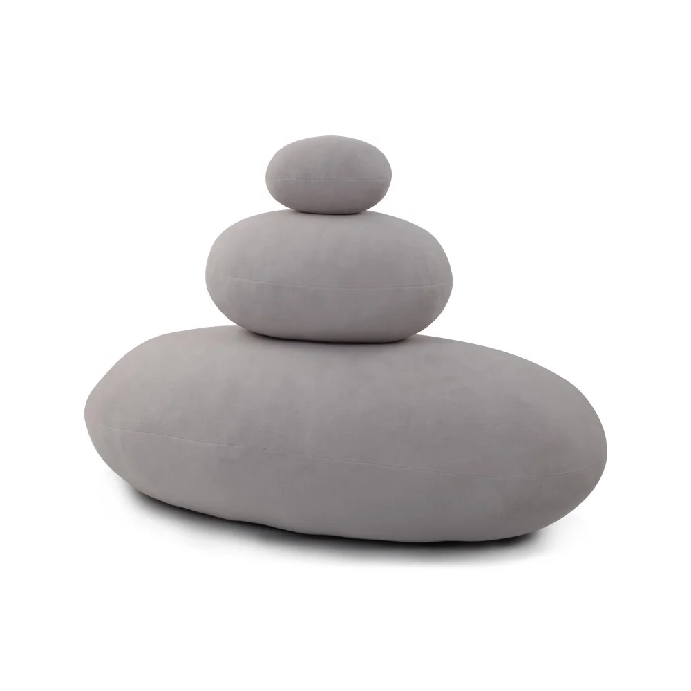 
High Quality Velvet Cushions Mix Sizes Pebble Pillows Light Gray Stuffed Big Rock Pillow Living Stones Pillows 