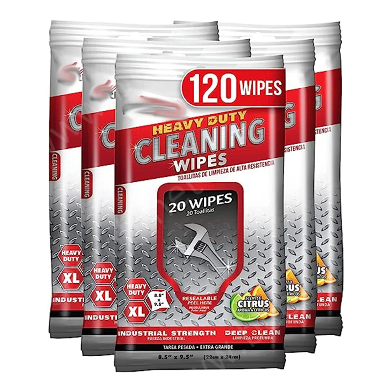 Custom Label Heavy Duty Hand Wipes Individually Wrapped All Purpose Cleaning Supplies for Home, Car, and Workshop