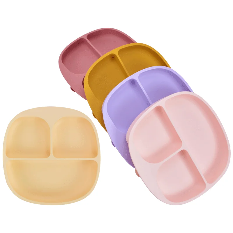Ome Wholesale Price Baby Food Silicone Divided Suction Plate Bpa Free Food Grade Eco Safe Silicone Plate Set Silicone Baby Plate