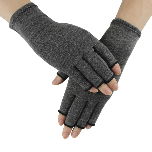 Factory Wholesale Breathable Custom Relieve Pain Joints Half Finger Cotton Grey Hands Anti Compression Arthritis Gloves