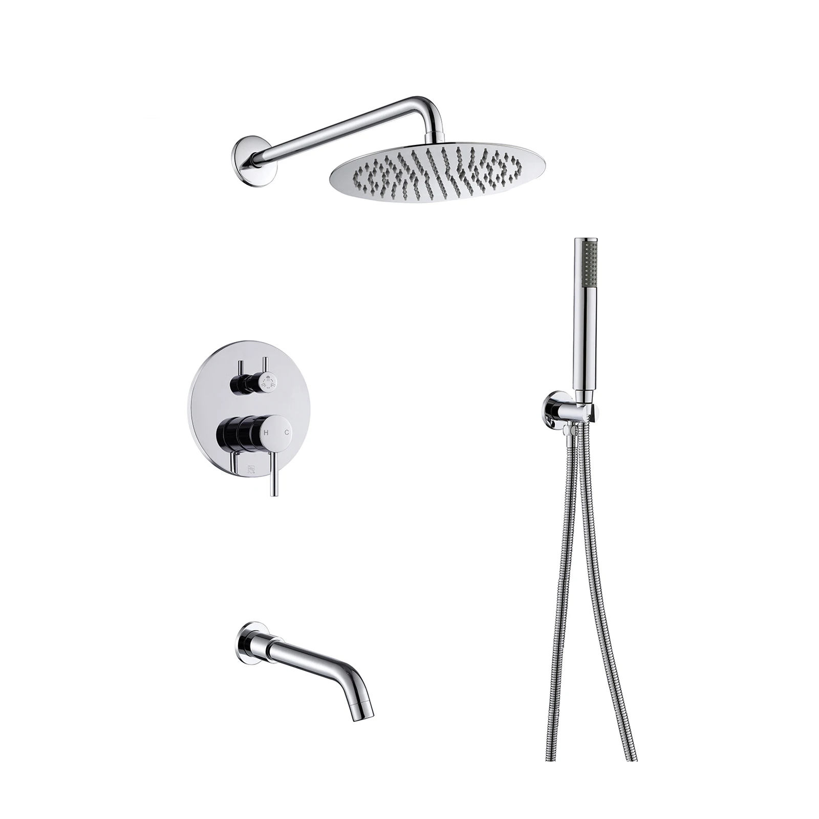 Shower System Bathroom Shower Faucet Wall Mount 8 Inch Round Rainfall Shower Head and Hand Held Spray