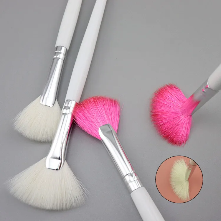 Soft Makeup Fan Brush Face Mask Cosmetic Customized Logo Pink Small Mascara White Make Up Pink Facial Fan Brushes For Facial