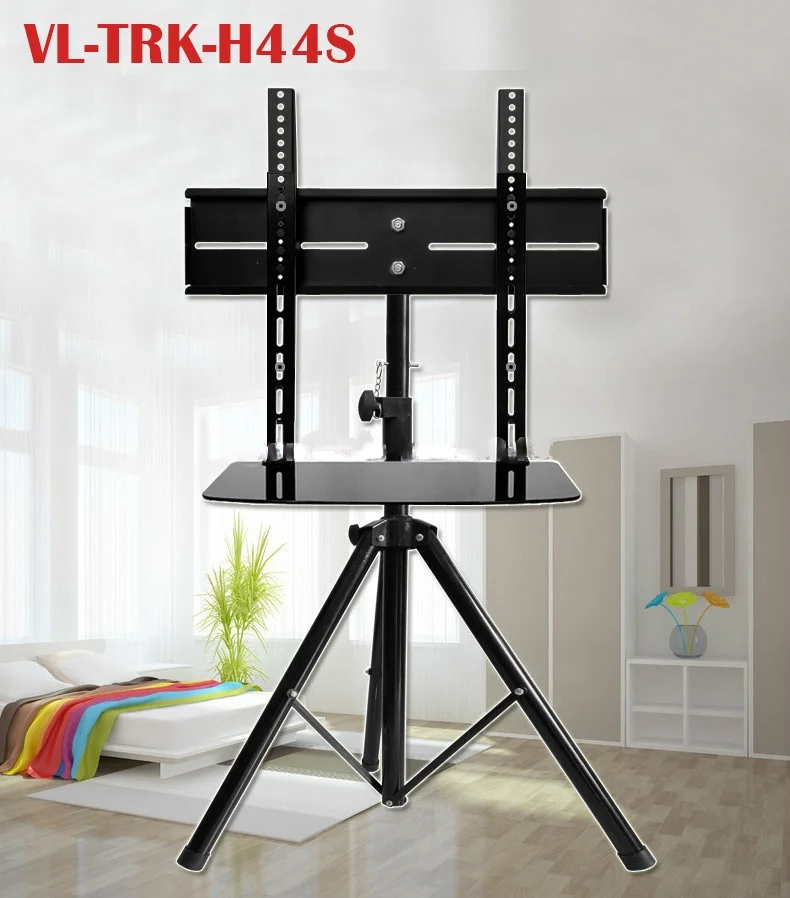360 degree Swivel 32~55 inch TV Mount Tripod Stand with DVD Holder VESA 100~500mm Loading 50kgs Height Adjustable TV Floor Stand
