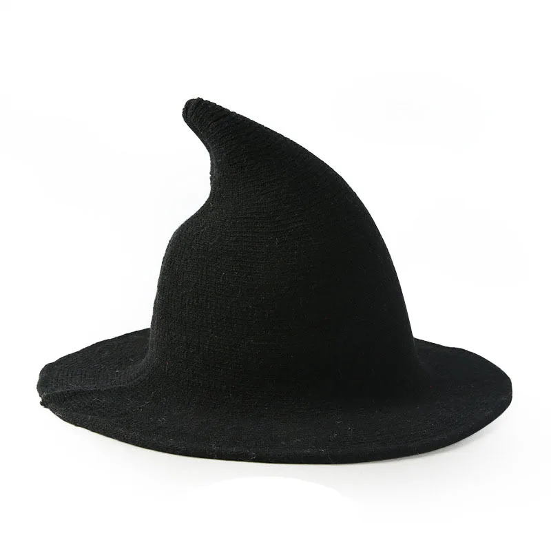 Halloween Knitted Wool Wizard Witch Wholesale Bucket Hats for Women Party Pointed Caps Unisex Black Red