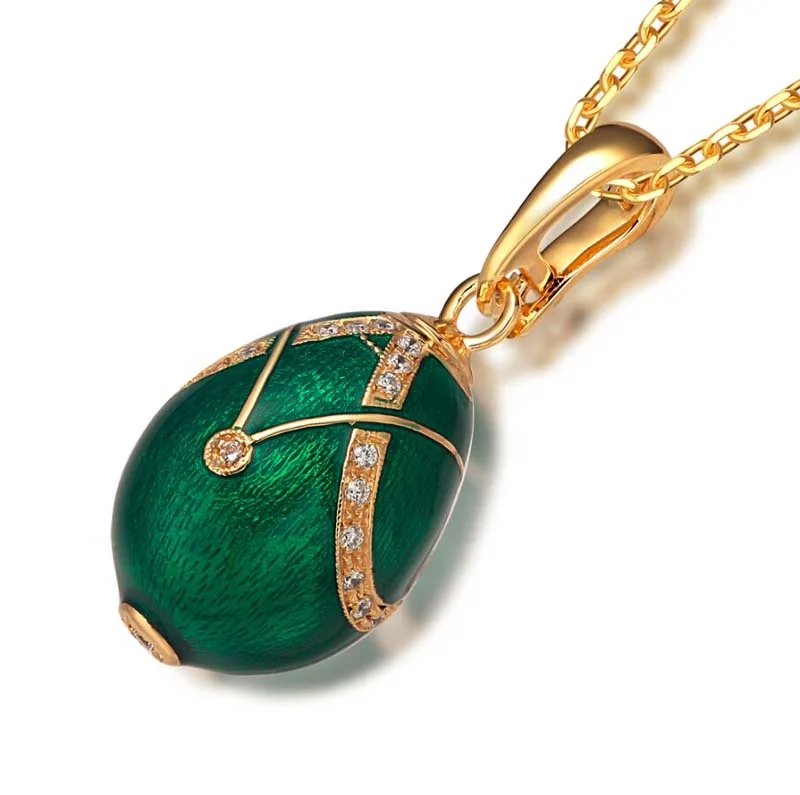 Зеленая эмаль пасхальное яйцо кулон горный хрусталь faberge стиль яйца из стерлингового серебра