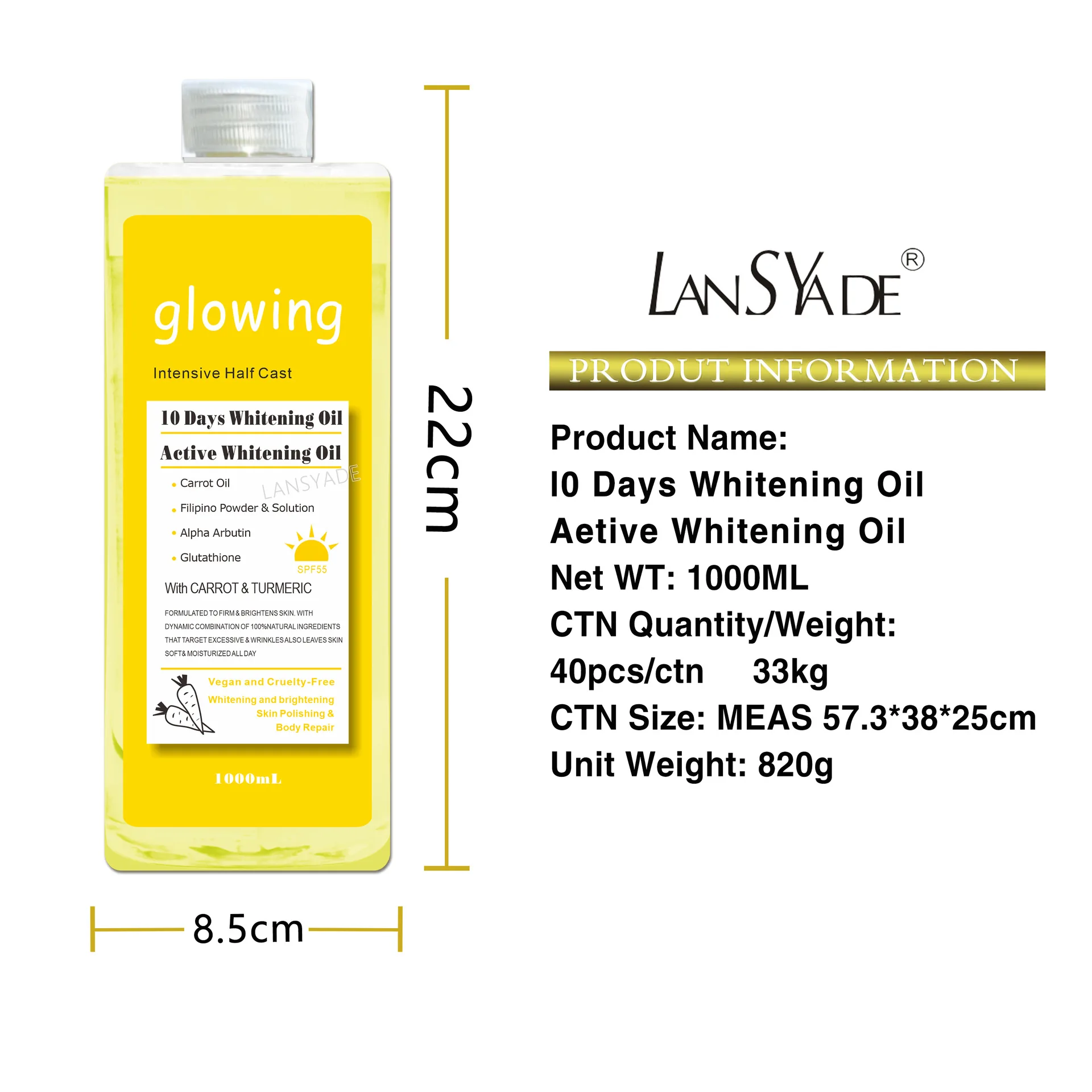 LANSYADE carrot Massage Oil Moisturizing Brightening Facial Skin vitamin C whitening body massage oil 1000ml