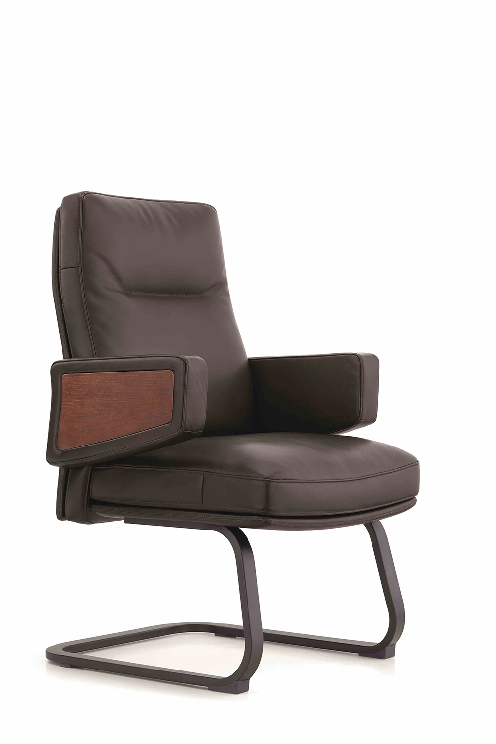 FURICCO Italian Style Wooden Base Feather Cushion Swivel Executive Leather Office Boss Chair