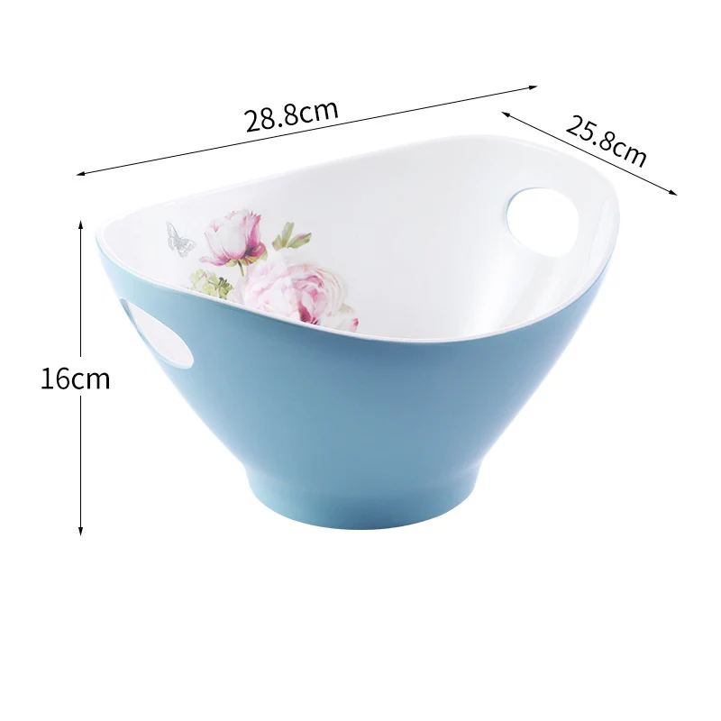 Wholesale anti-drop salad bowl fruit blue drain basket Melamine European Fruit Plate