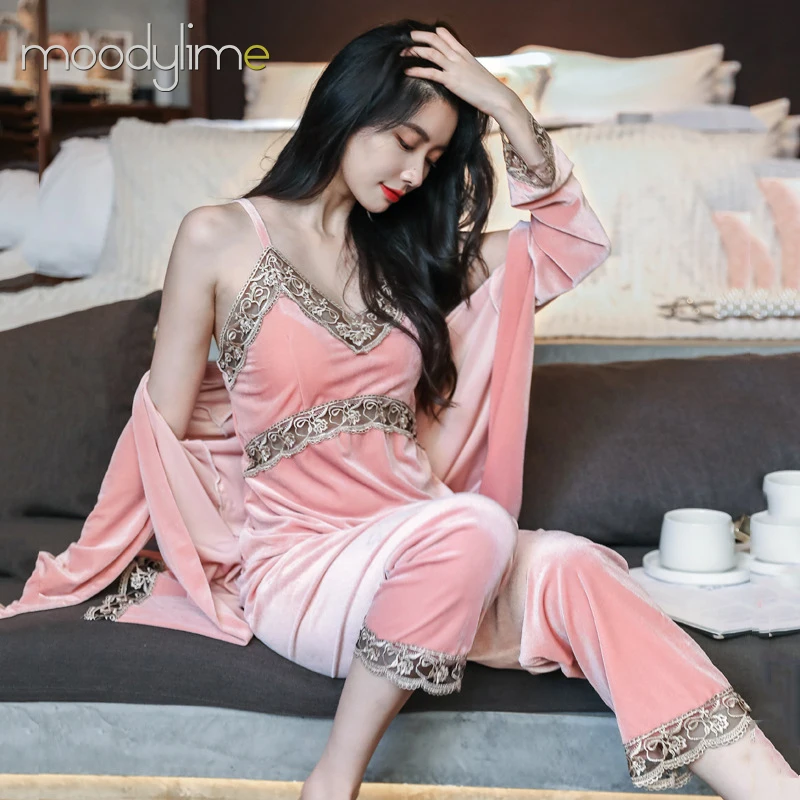 Factory Direct Home Wear Pijamas Woman Robe Pajama Set Women Tracksuits 3 Piece Set Womens Robe Christmas Sets Tracksuit