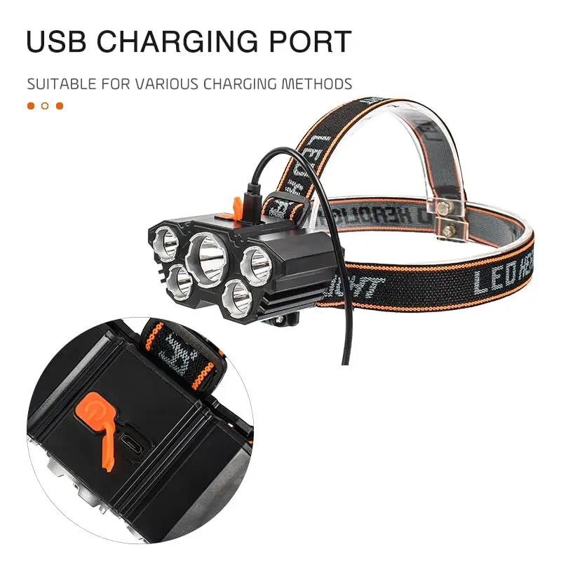 Мощная наружная Водонепроницаемая фара для кемпинга ABS 5 Налобная лампа USB XPE светодиодная перезаряжаемая охоты рыбалки верховой езды