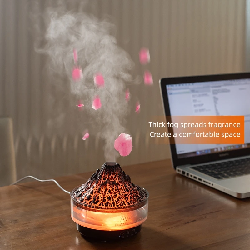 WMK Desktop 300Ml Fire Diffuser Essential Oil Remote Control Ultrasonic Usb Volcanic Flame Aroma Diffuser With Ce Rohs