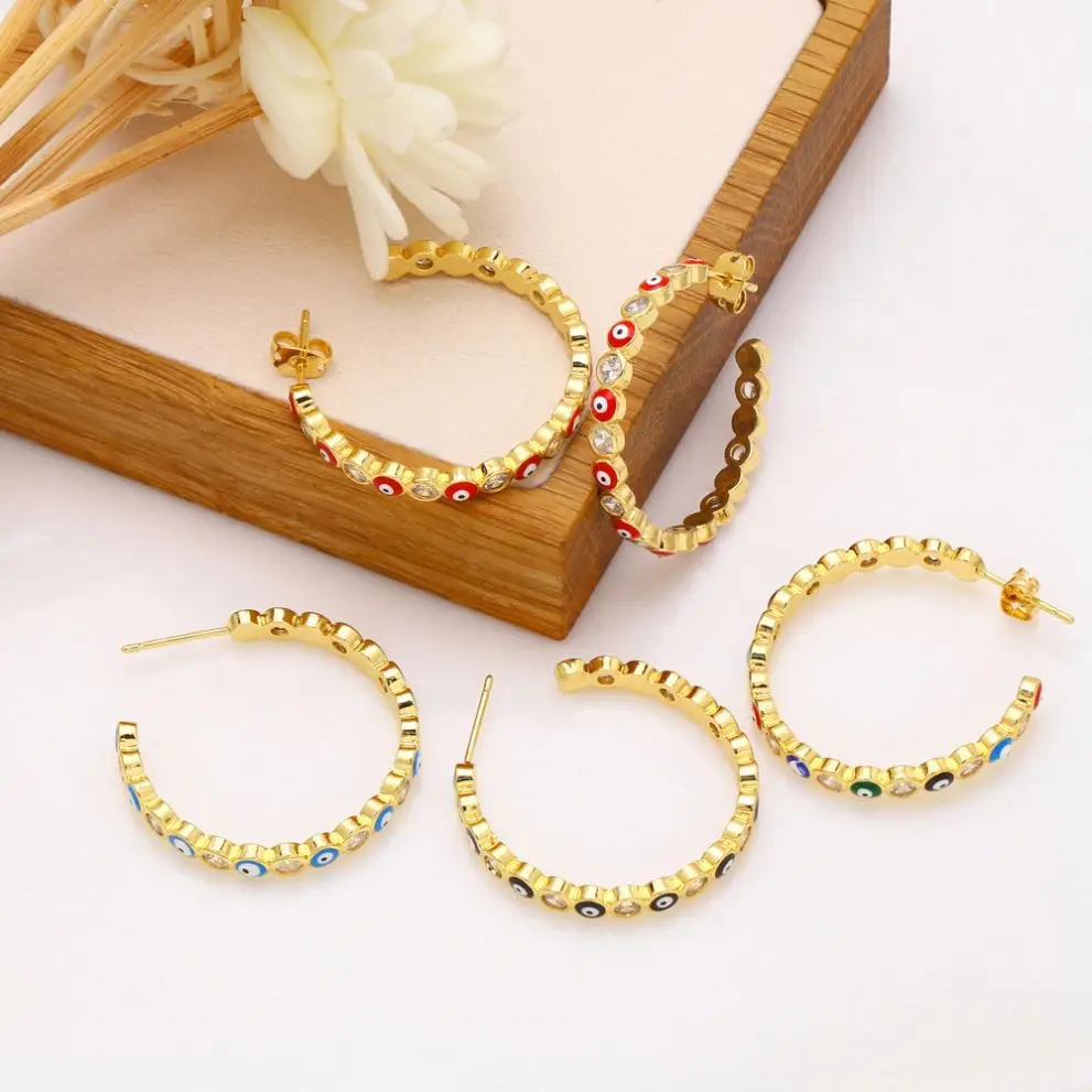 Fashion Evil blue Eye Circle hoop earrings jewelry cubic zircon Big Huggie Hoop Earring for Women