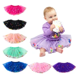 5 Layers of Soft Tulle Pom pom Tutu Skirt Baby Girls Princess Dress Dance Party Wear Girl Boutique Kids Skirt with Cotton Lining